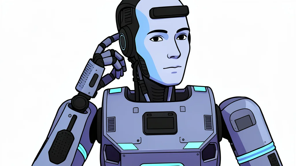 A flat-vector illustration of a humanoid robot standing in a laboratory setting with scientific equipment.