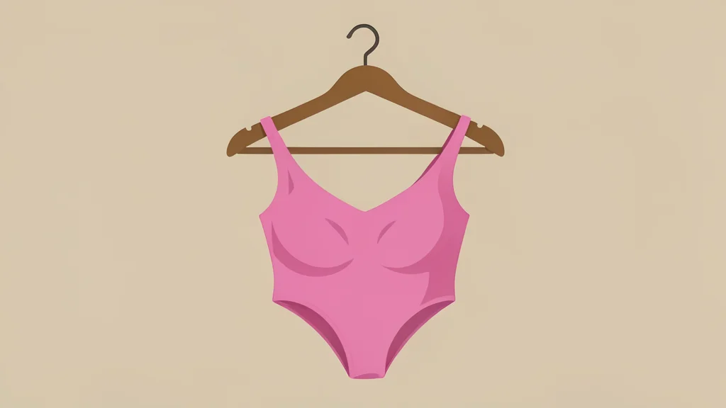A single pink satin lingerie garment hanging on a wooden hanger against a neutral background