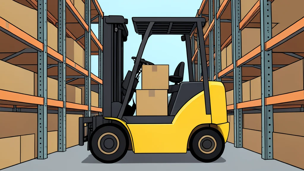A robotic arm in a warehouse aisle