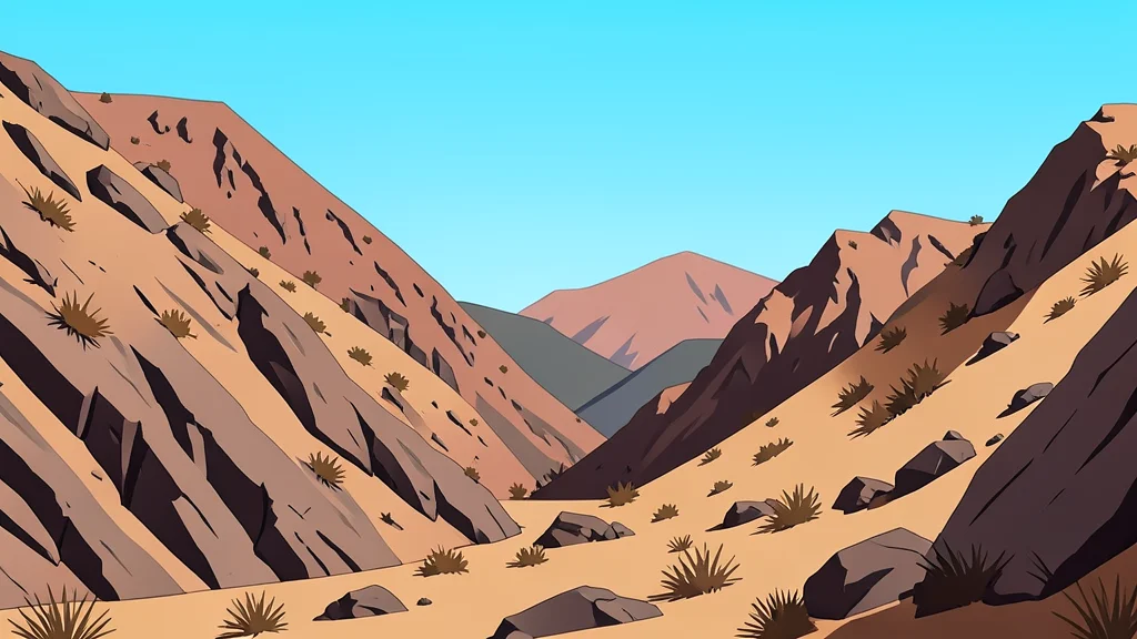 A rugged, arid mountain landscape with steep rocky slopes and sparse dry vegetation under a clear sky