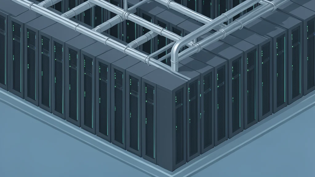 A vast, modern data center facility with rows of server racks and cooling systems