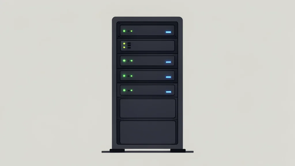 A server rack with blinking status lights