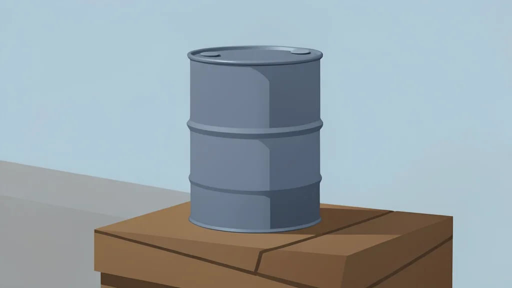A steel oil barrel resting on a wooden dock