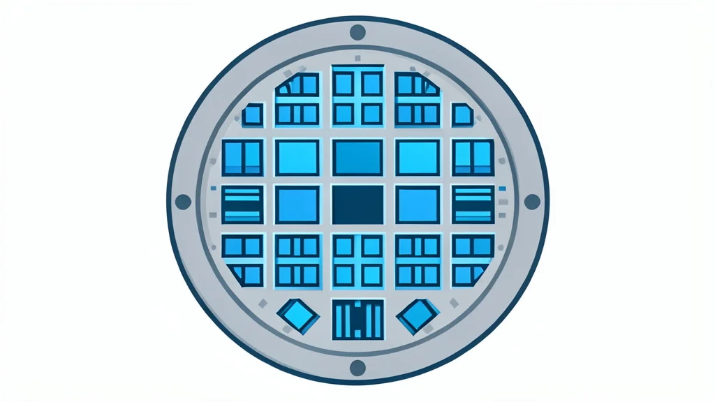 A close-up view of a silicon wafer with a grid of integrated circuits
