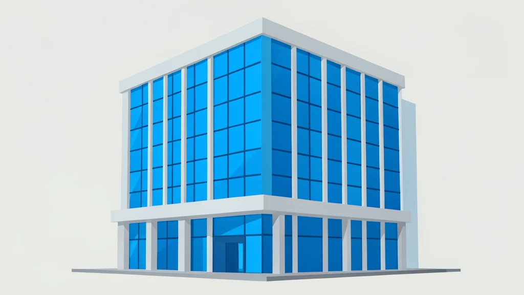 A modern glass office building with a bank facade