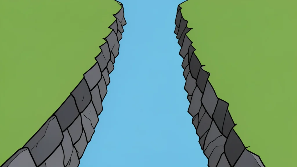 A narrow, rocky strait separating two landmasses with calm blue water in the center