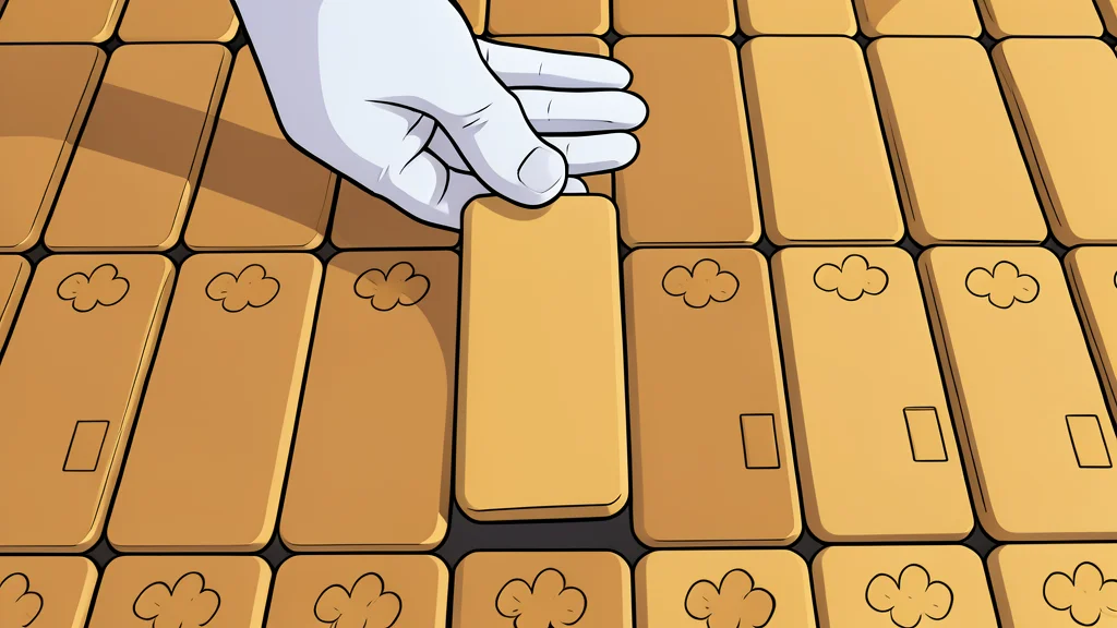 A single, polished gold bar resting on a dark, textured surface