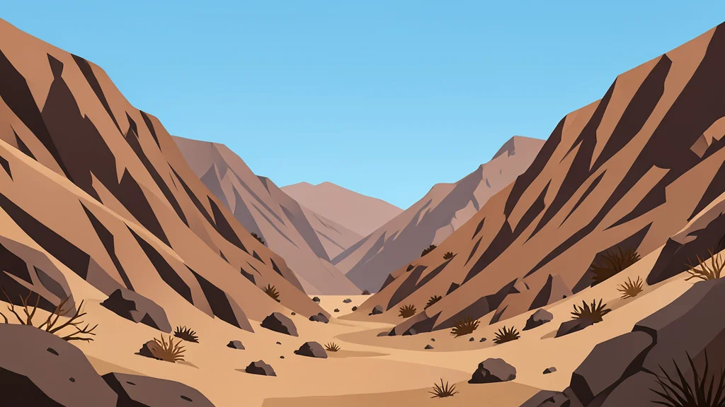 A rugged, arid mountain landscape with steep rocky slopes and sparse dry vegetation under a clear sky