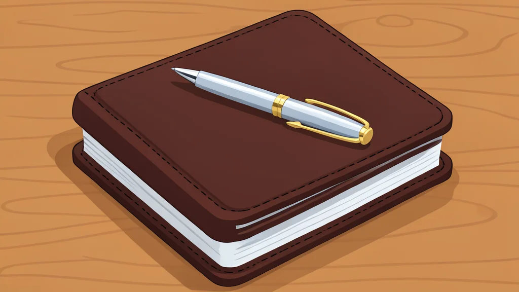 A stack of leather-bound ledgers and a fountain pen resting on a wooden desk