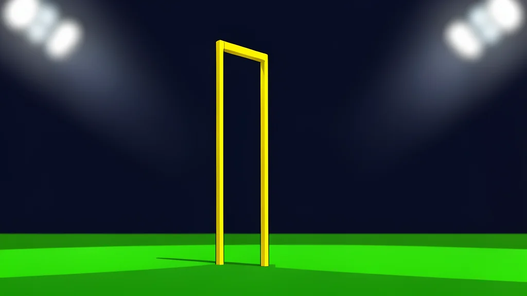 A wide-angle view of a green football field with white yard lines and distant goalposts under bright stadium lights.