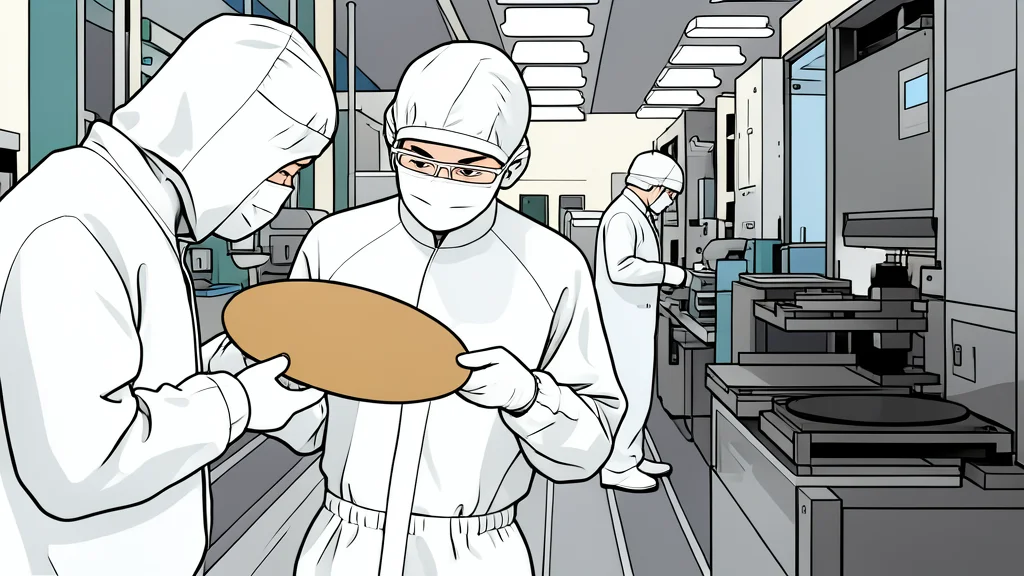 A close-up view of a silicon wafer featuring a precise grid of square integrated circuits.