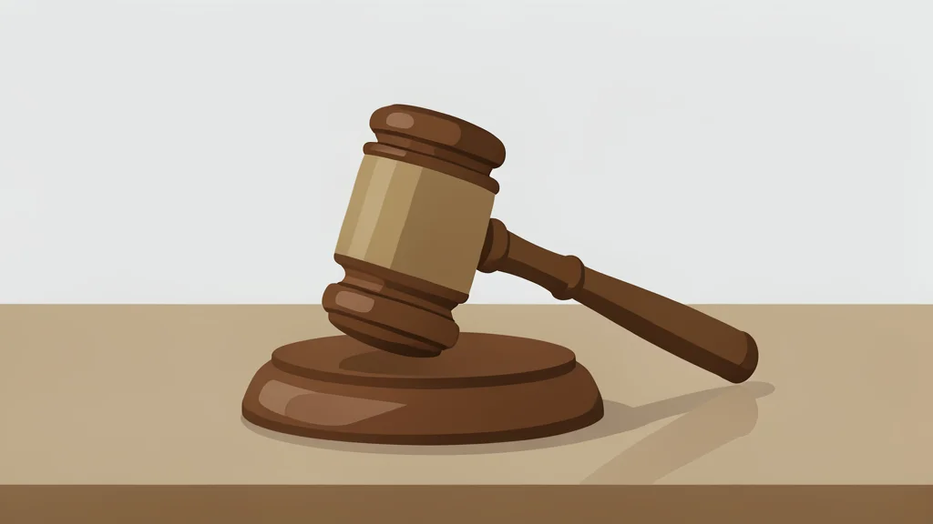 A polished wooden gavel resting on a smooth, reflective table surface.