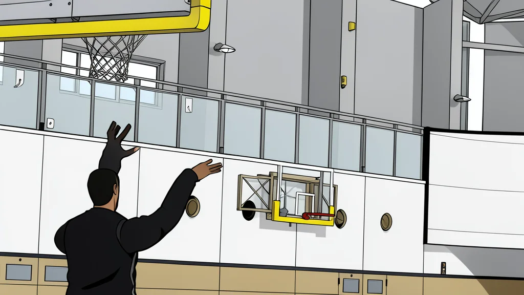 A wheeled robotic arm with two fingers picking up a small metal part from a cardboard box on a factory floor