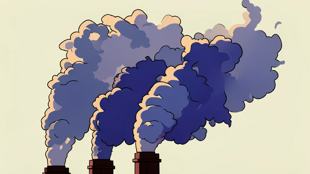 A large industrial smokestack releasing a plume of white steam against a clear blue sky