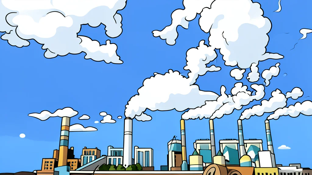A large industrial power station with cooling towers and transmission lines against a clear sky