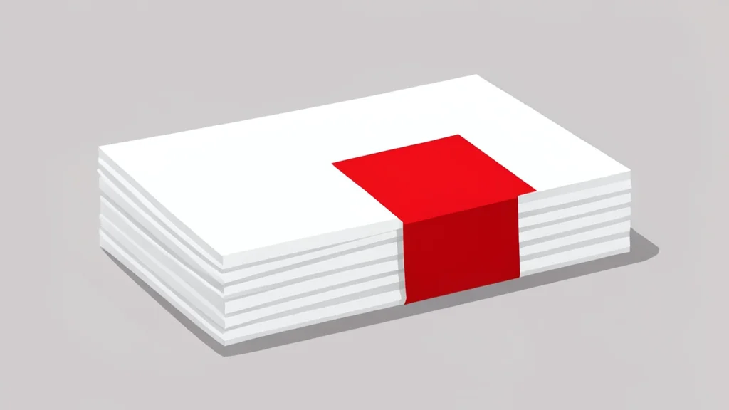 A stack of white medical bandages and a red cross symbol on a plain surface