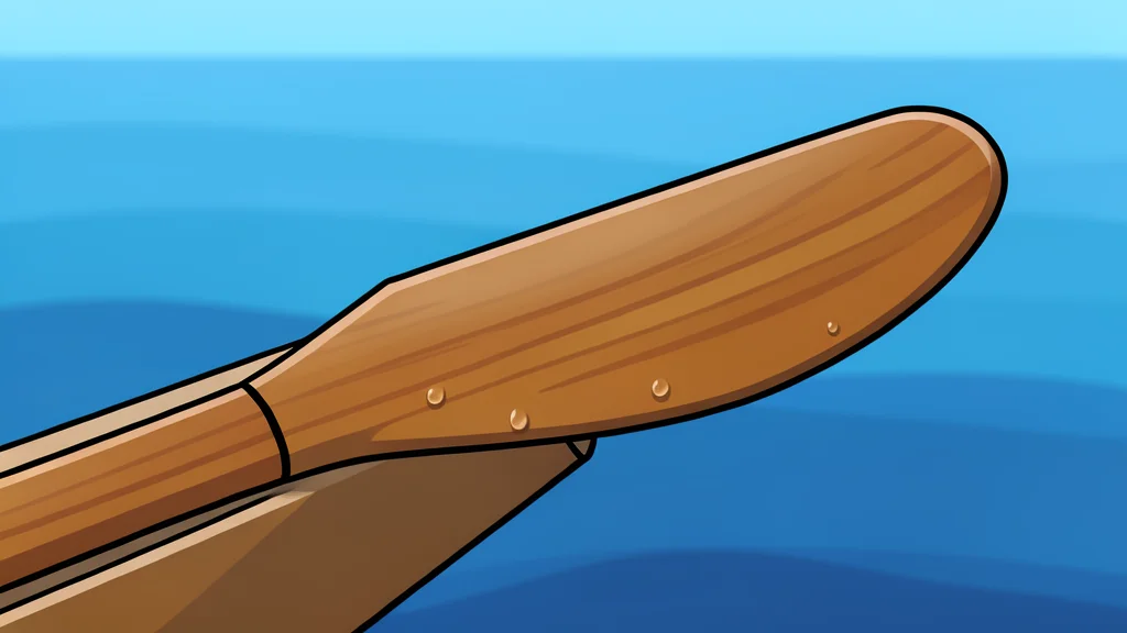 A wooden rowing shell resting on a calm lake surface at dawn