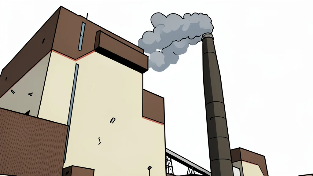 A large industrial power plant with smokestacks standing next to a pile of compressed wood pellets