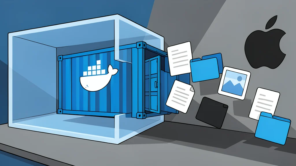 A translucent glass box containing a small, glowing geometric shape, sitting on a wooden desk next to a laptop