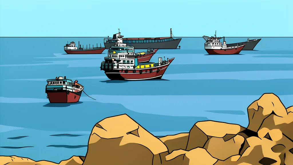 A large oil tanker ship moving through a narrow strait between rocky cliffs