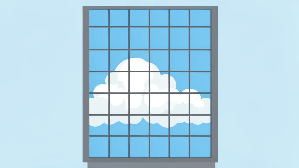 A modern glass skyscraper facade reflecting a cloudy sky