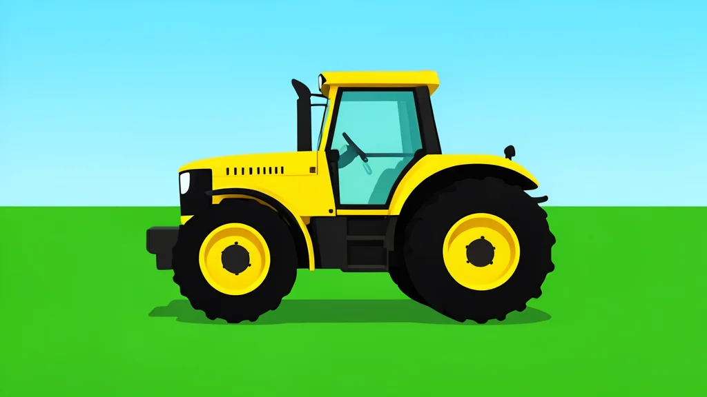 A large yellow agricultural tractor parked in a green field