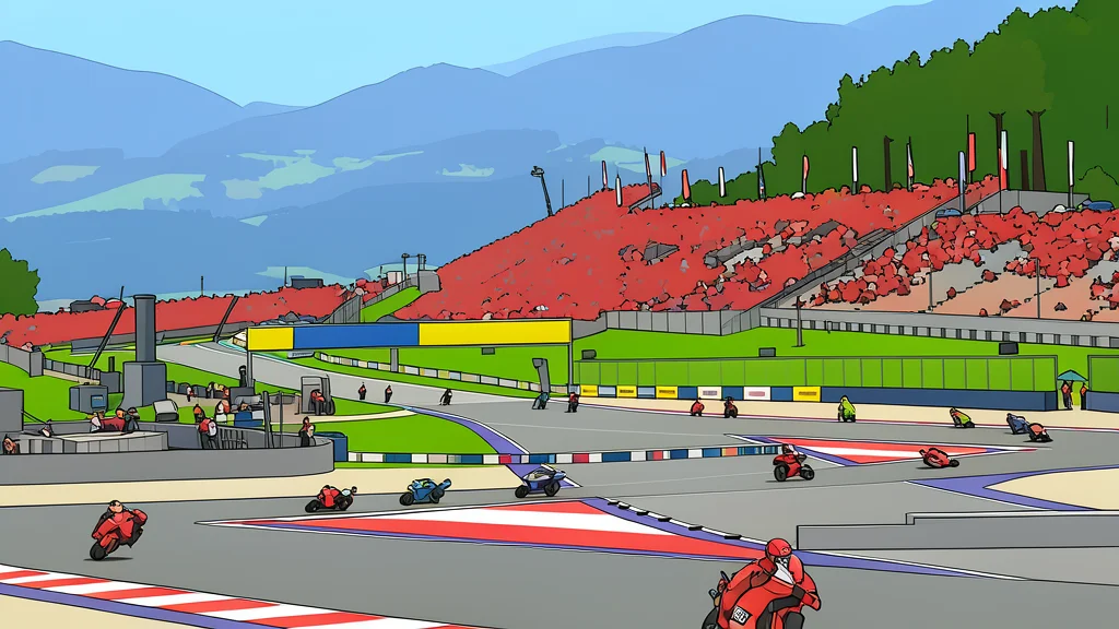 A winding asphalt race track cutting through green alpine hills
