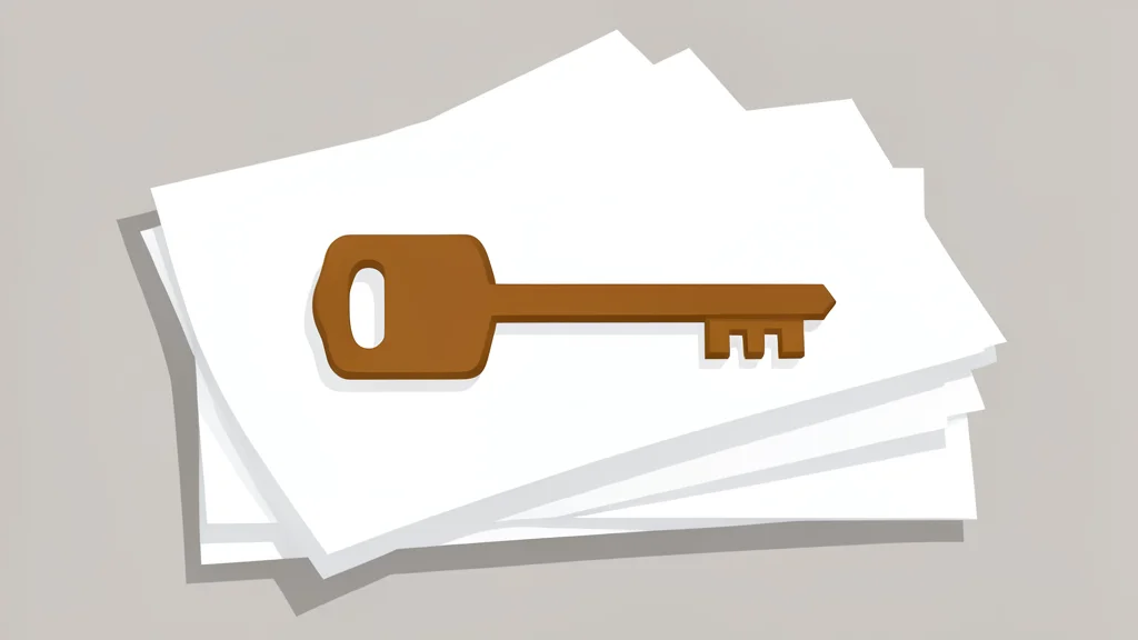 A wooden house key rests on a stack of paper documents