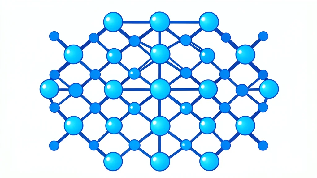 A complex lattice of glowing blue spheres connected by thin, rigid rods, representing a quantum processor structure