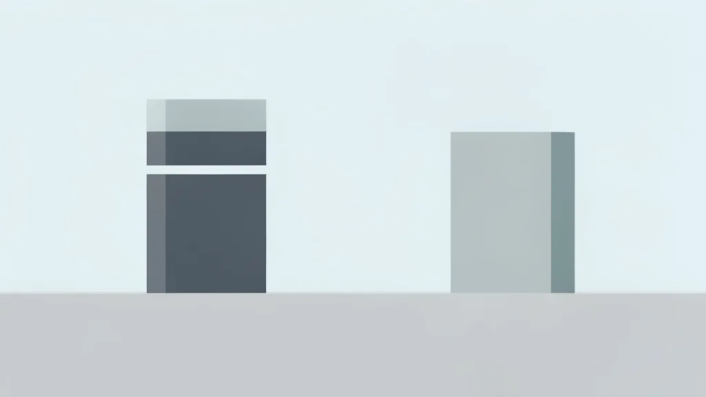 Two distinct geometric structures standing side by side on a neutral horizon, separated by a gap
