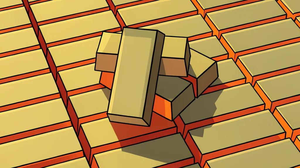 A single polished gold bar resting on a dark, matte surface