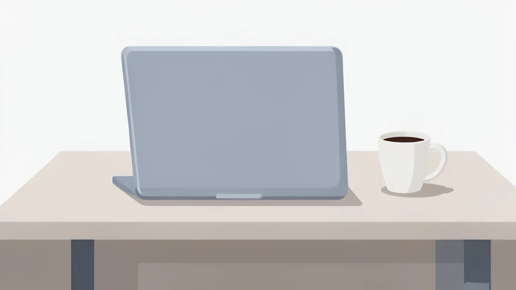 A minimalist vector illustration of a laptop and a coffee cup on a desk.