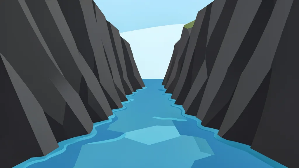 A narrow, rocky strait of water flanked by steep cliffs