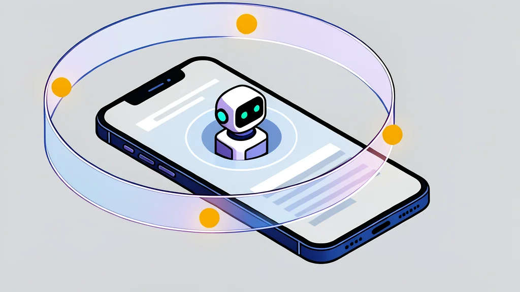 A flat vector illustration of a smartphone standing upright on a wooden surface next to a ceramic coffee cup, with a simple geometric background.