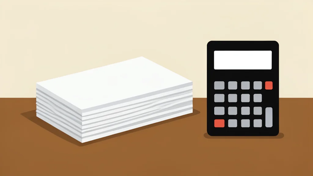 A stack of government bond certificates resting on a wooden desk next to a calculator
