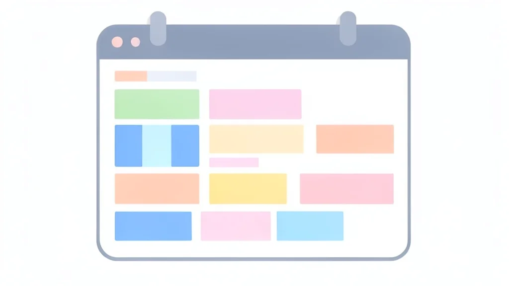 A flat-vector illustration of a digital calendar interface displaying a shared schedule with multiple colored blocks representing different family members' activities.