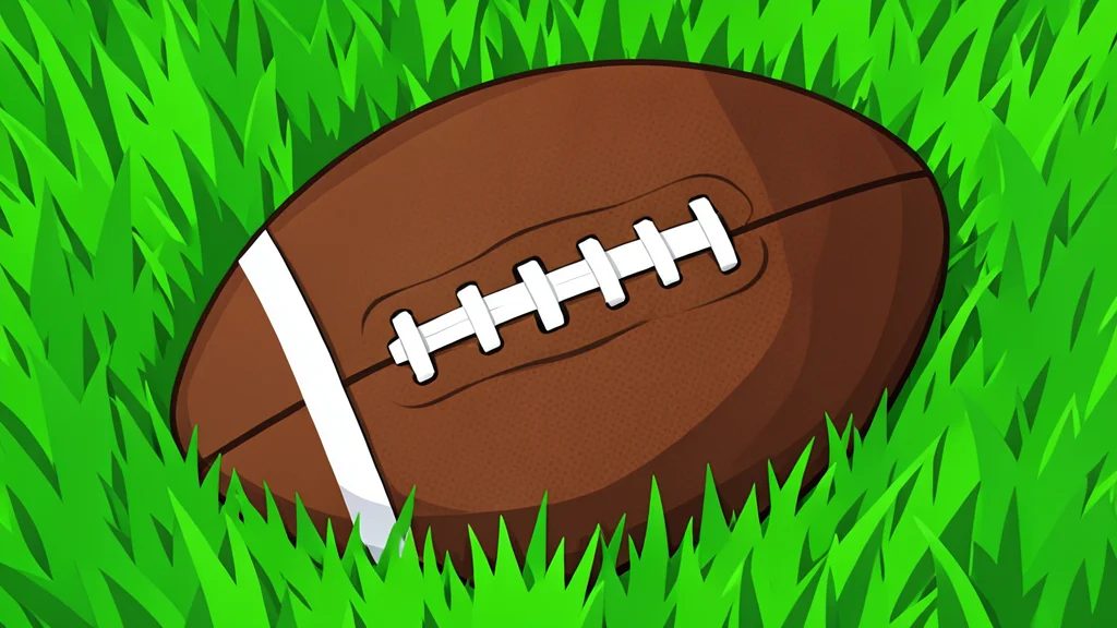 A polished American football resting on green grass