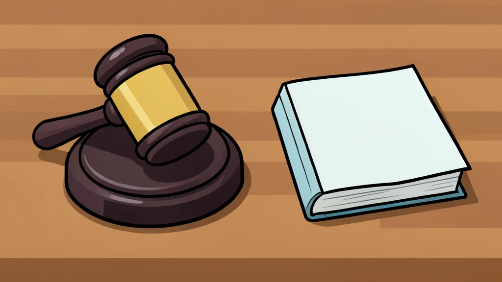 A gavel resting on a wooden desk next to a closed book