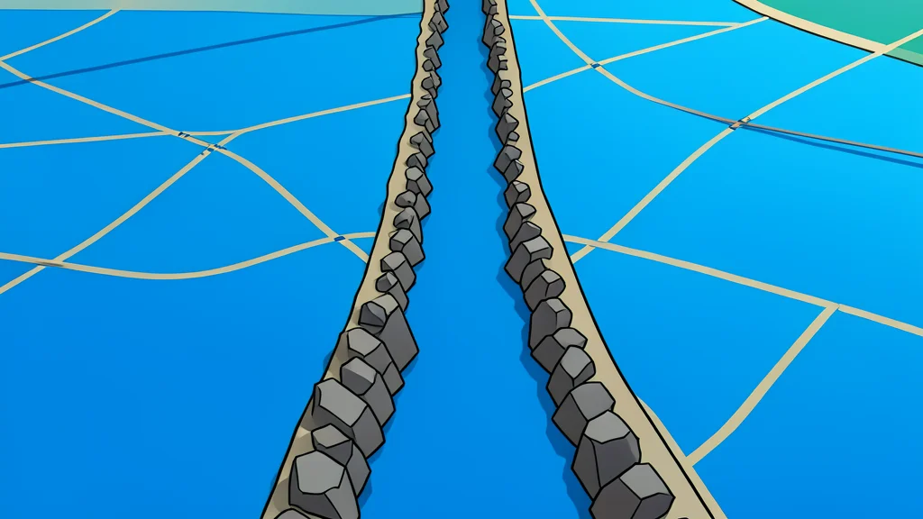 A flat vector illustration of a narrow rocky strait connecting two large bodies of water with shipping lanes visible on the surface.