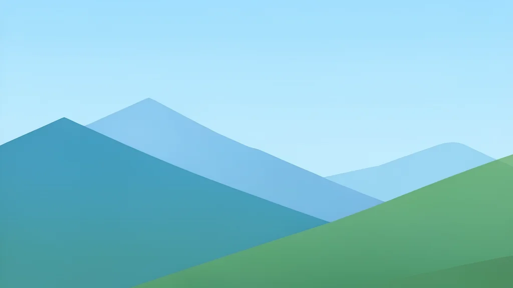 A calm, misty mountain ridge line separating two distinct landscapes under a clear sky
