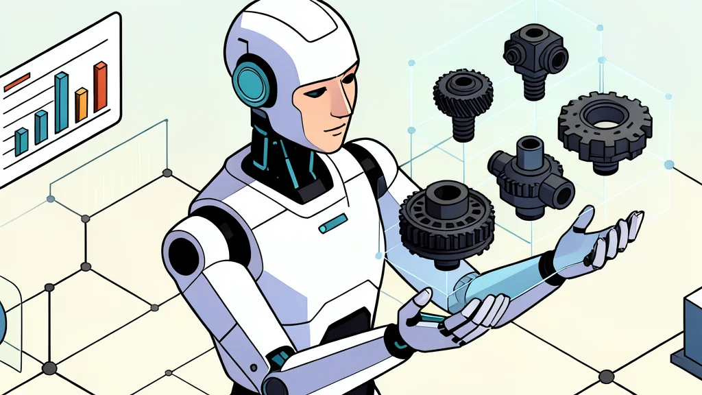 A humanoid robot standing in a clean, industrial factory floor with metal beams and conveyor belts in the background