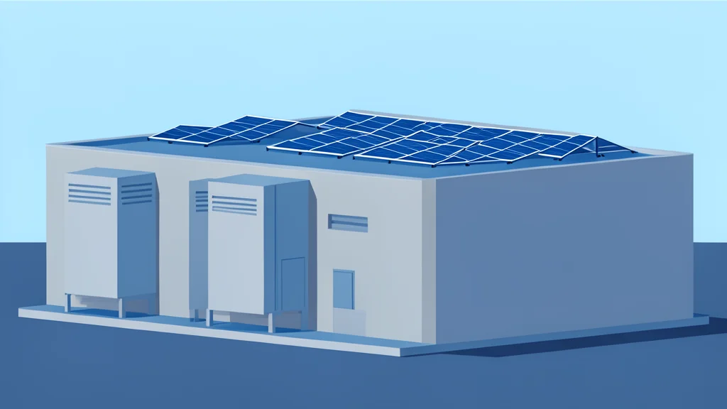A modern industrial facility with large ventilation units and solar panels on the roof