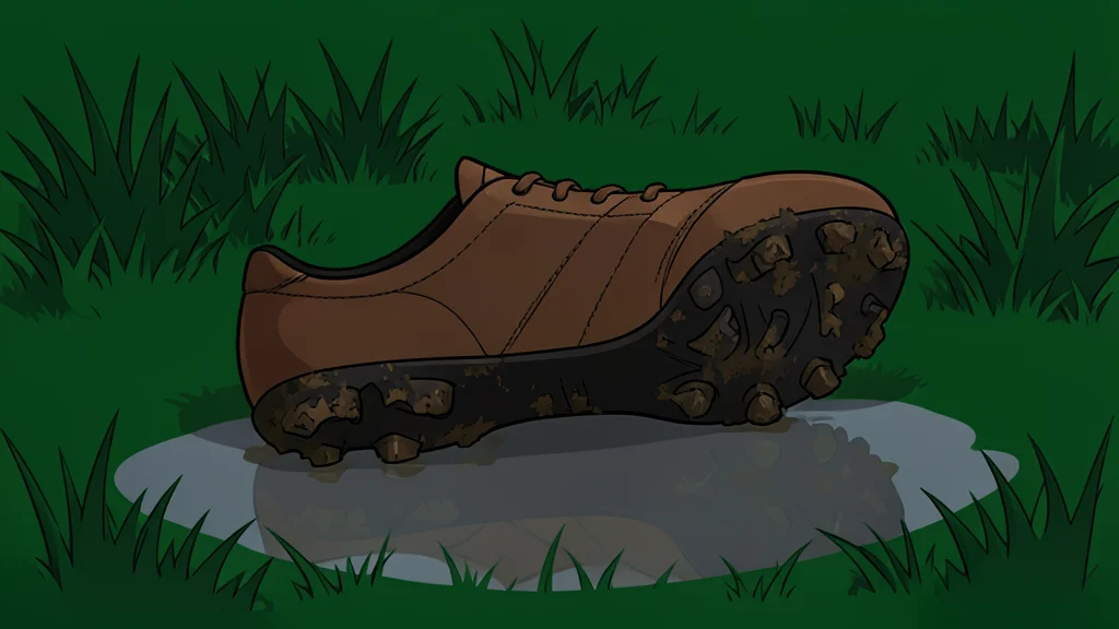 A pair of worn goalkeeper gloves resting on a green grass pitch