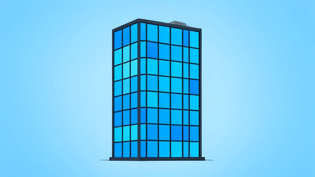 A modern glass skyscraper reflecting a clear blue sky