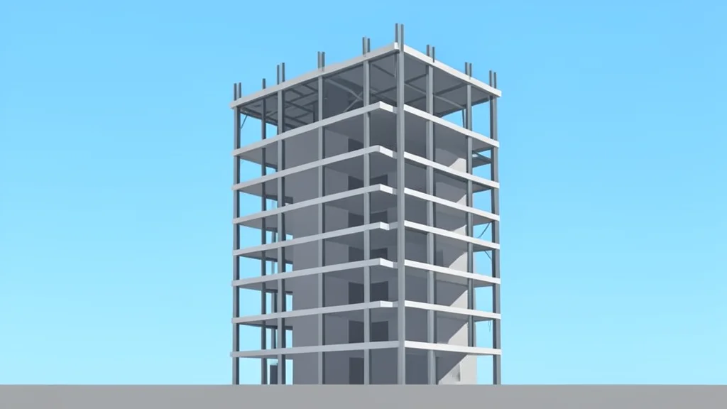 A modern high-rise residential building under construction with visible steel framework and concrete floors