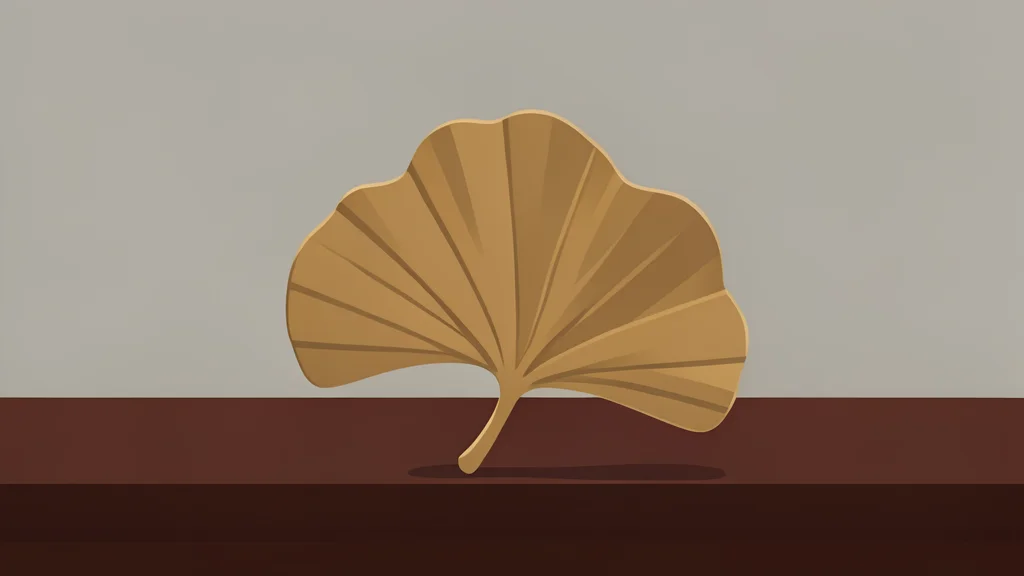 A traditional Japanese wooden ginkgo leaf resting on a polished desk surface