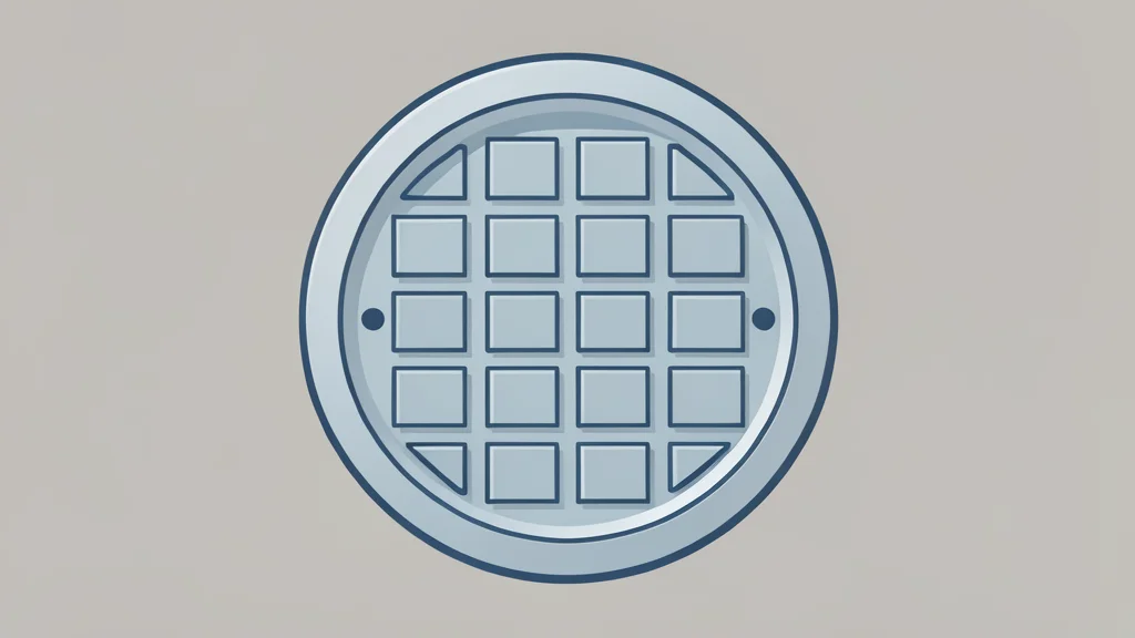 A close-up view of a silicon wafer featuring a uniform grid of square microchips.