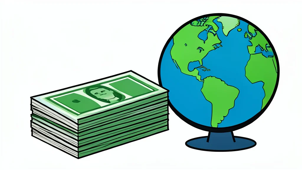 A stack of foreign currency banknotes next to a globe