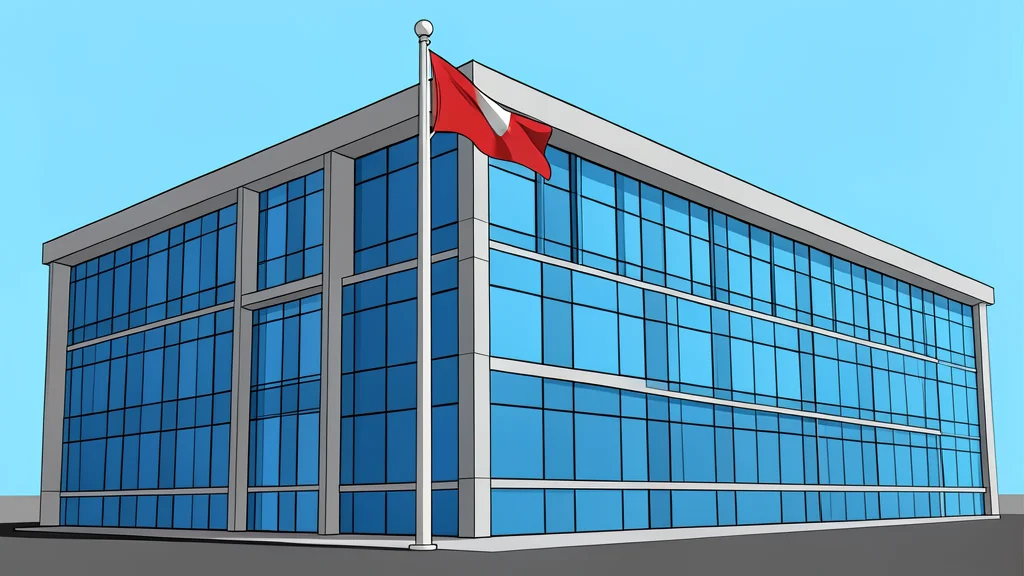 The exterior facade of a large, modern glass and steel international conference building with a flagpole in the foreground