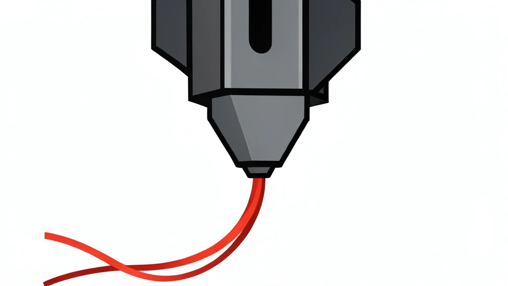 A 3D printer nozzle extruding a plastic filament strand